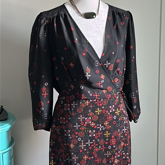 Express Women’s Floral Maxi Dress Striking High Low Surplice Faux Wrap V-Neck - Picture 7 of 13